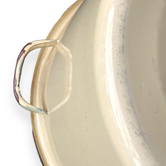 Vintage Pale Yellow Brown Trim Enamelware Large Stock Pot 12” Decorative - Picture 14 of 16